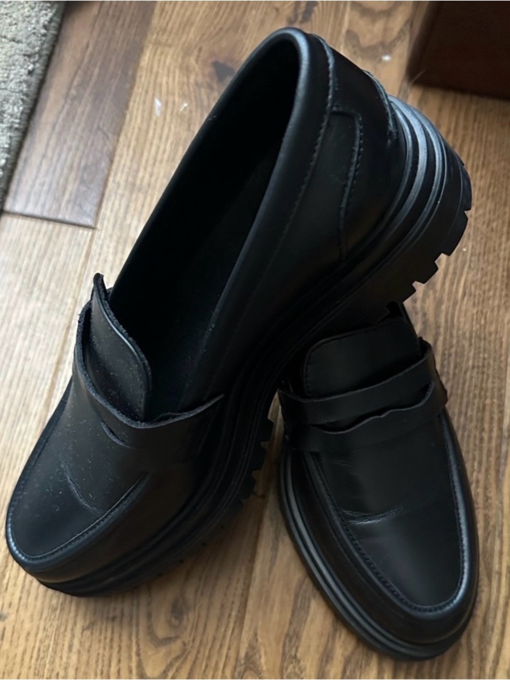 Reiss Black Chunky Leather Penny Loafers
